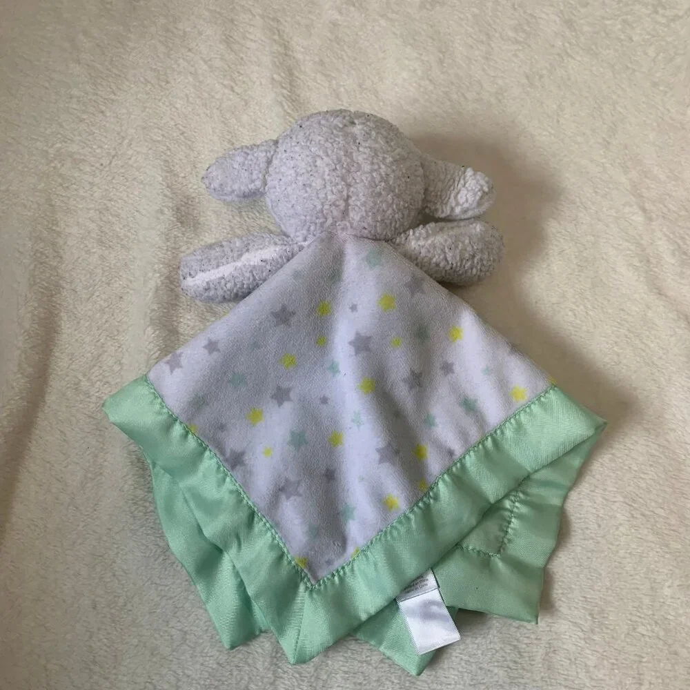 Child of Mine by Carters Lamb Security Blanket White Mint Green Star Plush Lovey